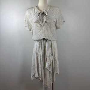 Vintage Debora Kuchme Silk Polka Dots Asymmetrical White Black Dress S-M